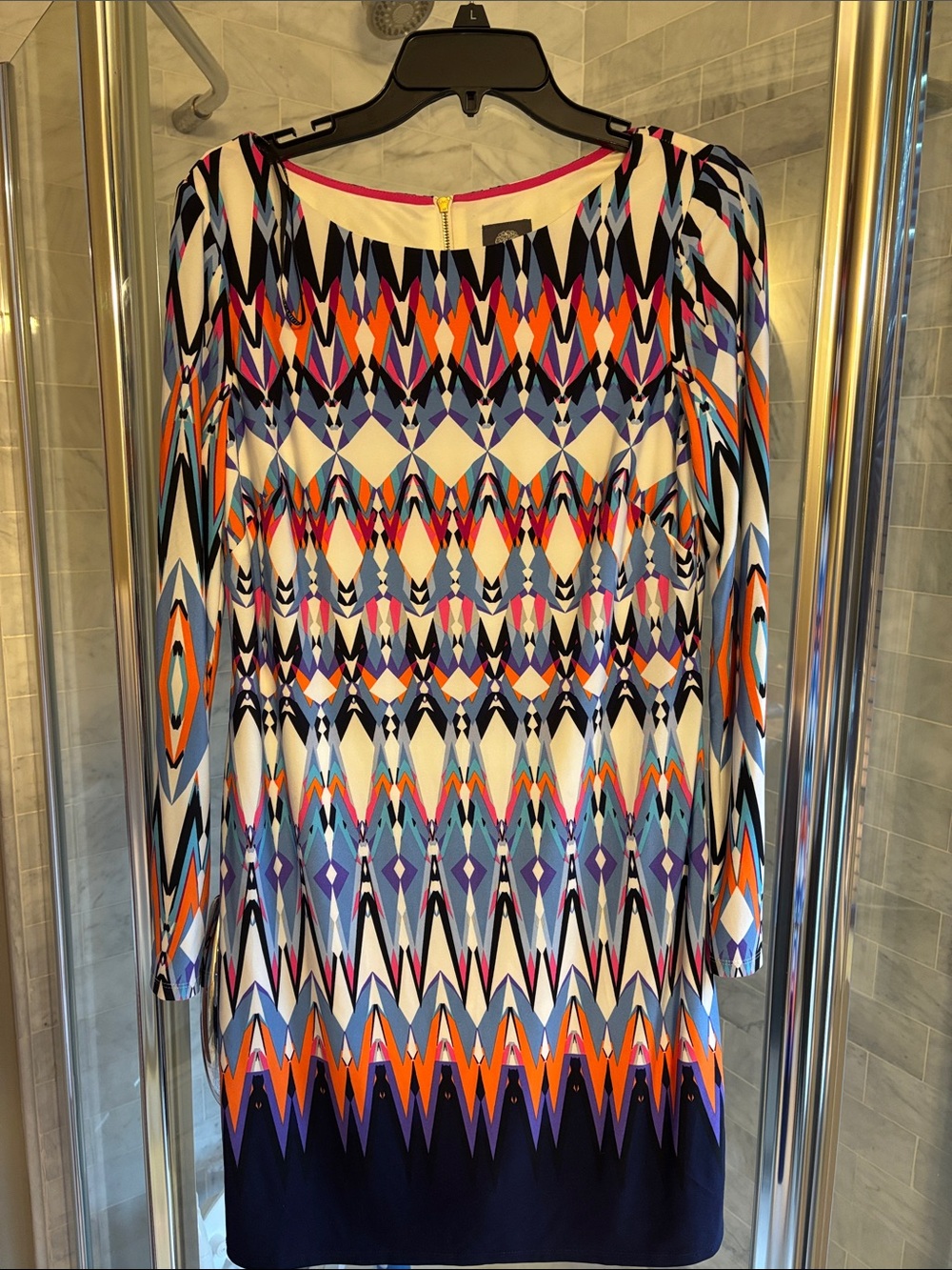 Vince Camuto Multicolor Geometric Midi Dress — Navy, White, Orange, Purple